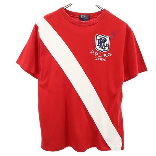 POLO RALPH LAUREN ポロラルフローレン ロゴ刺繍 半袖 Tシャツ L(14-16) レッド×ホワイト