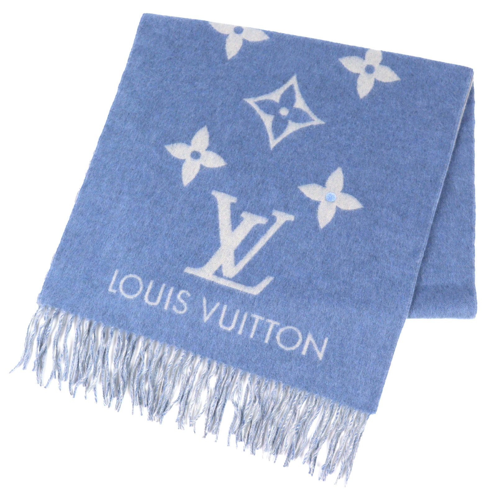 美品 ルイヴィトン マフラー エシャルプ レイキャビック ブルー M75704