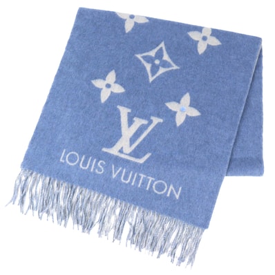 美品 ルイヴィトン マフラー エシャルプ レイキャビック ブルー M75704