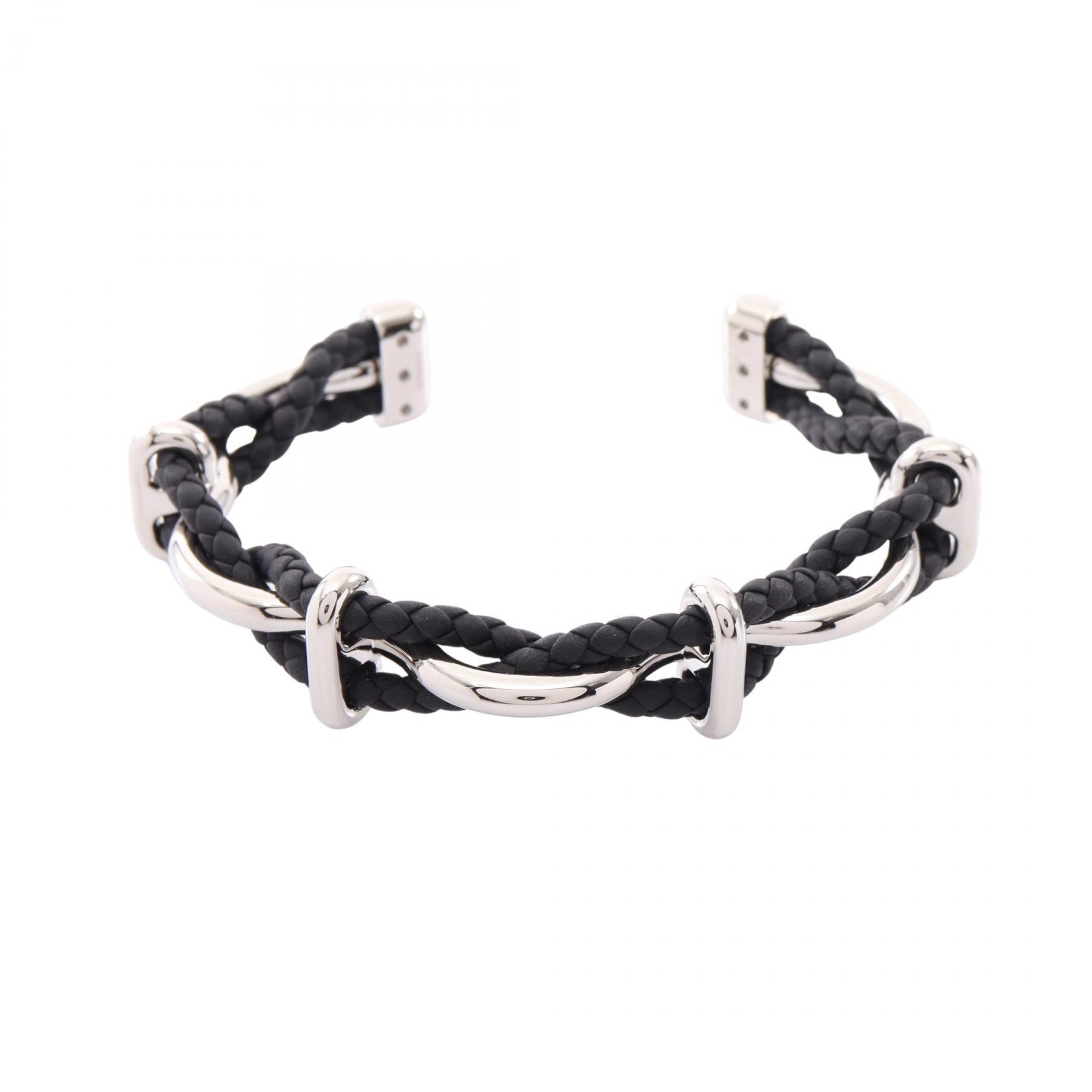 エルメス HERMES エジェ バングル アクセサリー レザー メタル レディース シルバー系 / ブラック系 【中古】