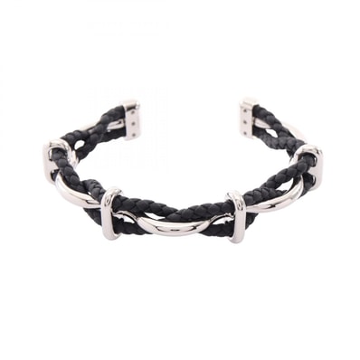エルメス HERMES エジェ バングル アクセサリー レザー メタル レディース シルバー系 / ブラック系 【中古】