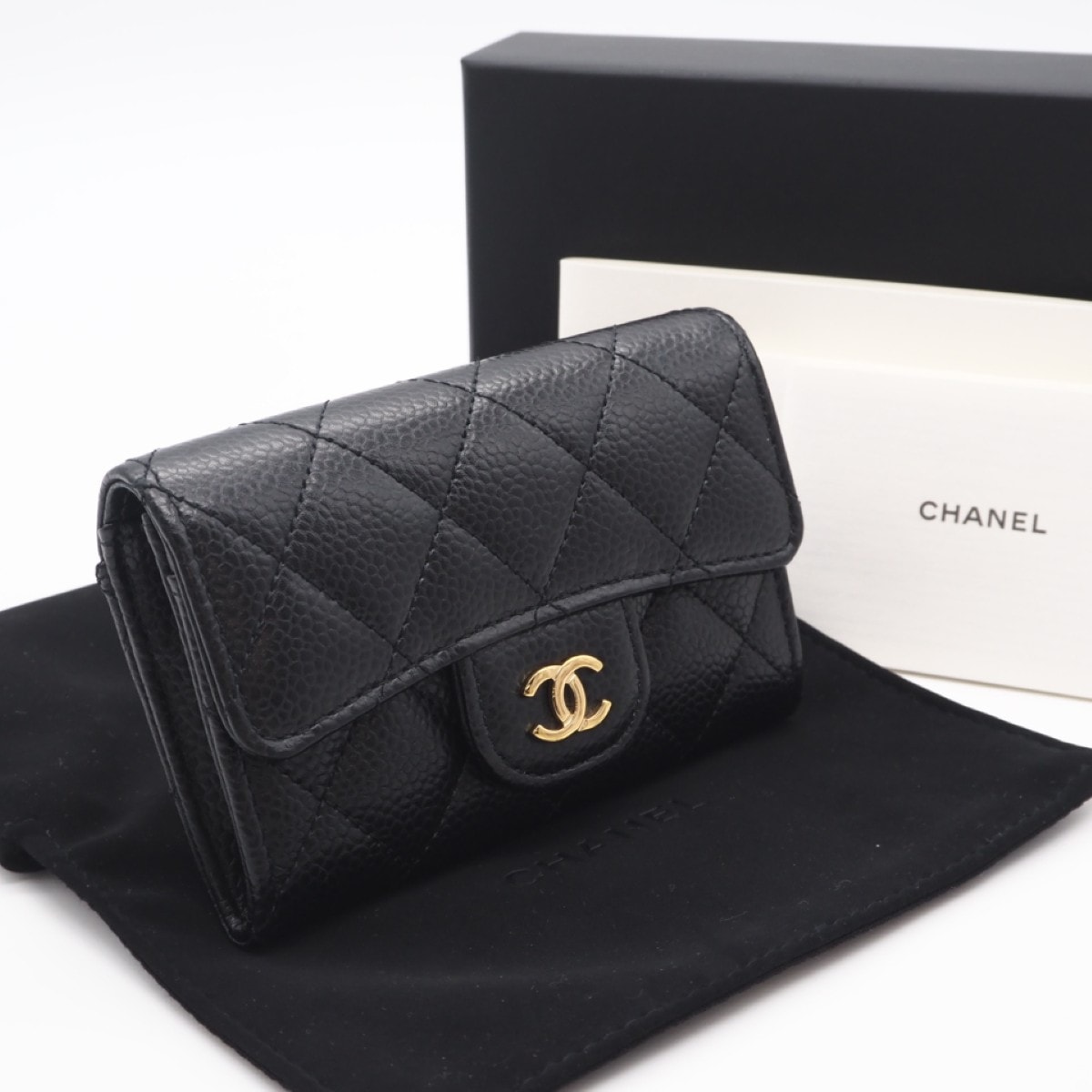 極美品 CHANEL シャネル マトラッセ クラシック フラップ カードケース AP0214 カードケース ブラック キャビアスキン レディース