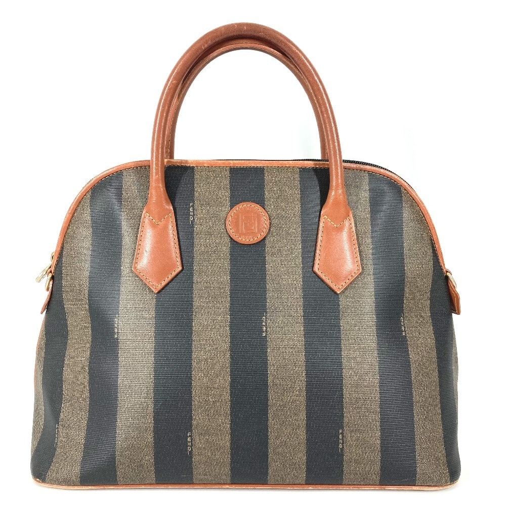 フェンディ FENDI ペカン ロゴ ヴィンテージ カバン ハンドバッグ トートバッグ PVC/レザー カーキ