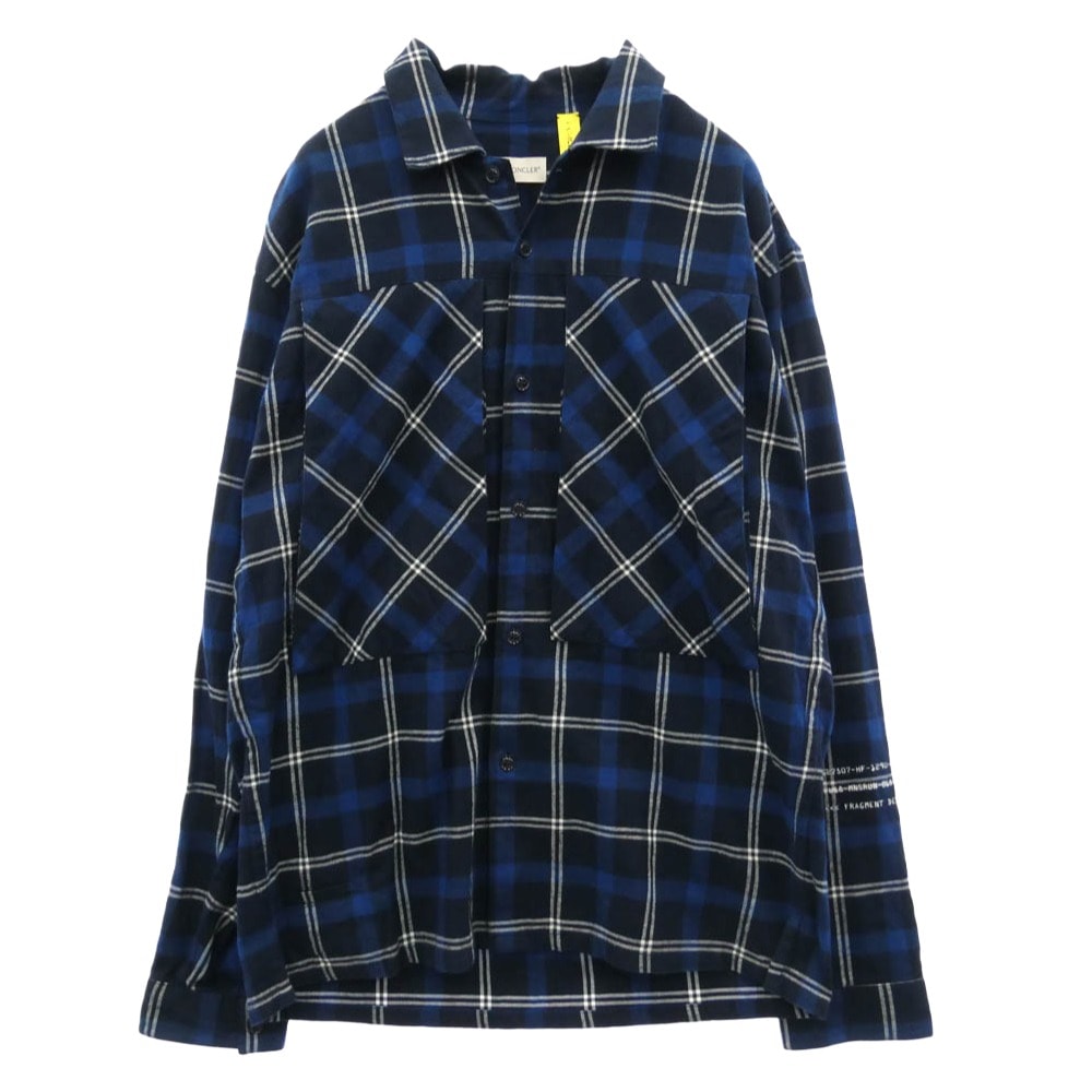 MONCLER モンクレール 18AW D209U5200101 GENIUS ジーニアス × FRAGMENT フラグメント HIROSHI FUJIWARA CAMICIA 長袖 バックロゴ フランネル シャツ 1 ネイビー系 1【美品】【中古】