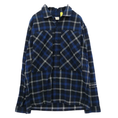 MONCLER モンクレール 18AW D209U5200101 GENIUS ジーニアス × FRAGMENT フラグメント HIROSHI FUJIWARA CAMICIA 長袖 バックロゴ フランネル シャツ 1 ネイビー系 1【美品】【中古】