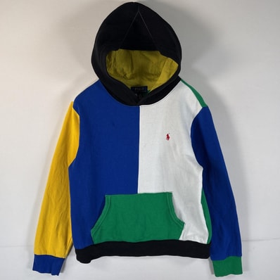 古着 ポロ・ラルフローレン POLO RALPH LAUREN パーカー ワンポイントロゴ フーディー クレイジーカラー L 14ー16 マルチカラー ボーイズ