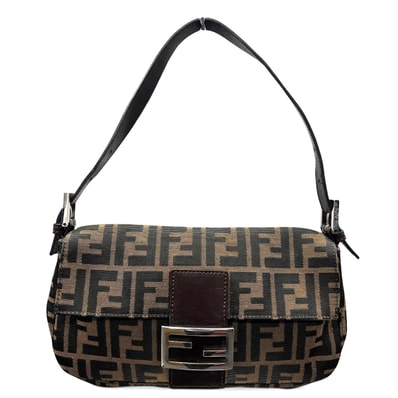 FENDI 人気 美品 フェンディ マンマバケット ズッカ ショルダーバッグ 26424 キャンバス レザー ブラウン ワンショルダー セミショルダー ハンドバッグ FF金具 Y2K ABランク 中古 鑑定済 フェンディバッグ