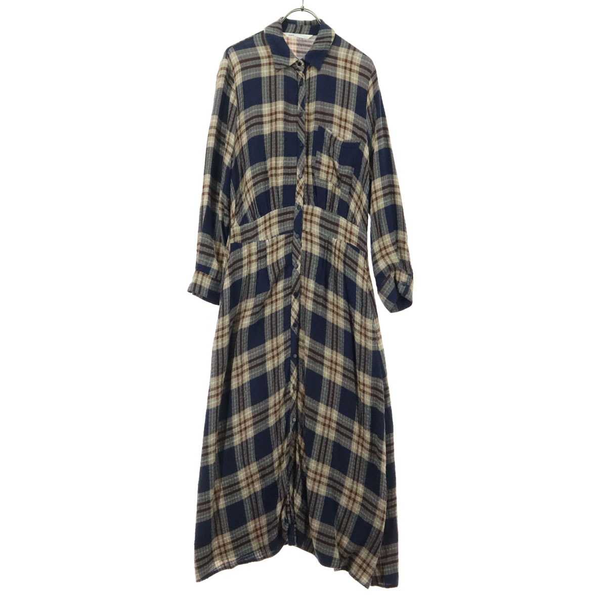 ZARA ザラ チェック柄 長袖 シャツワンピース M ベージュ系