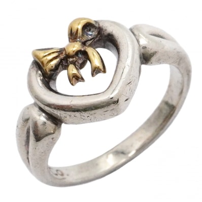 【6jdb0500-k】ティファニー リング ハートリボン K18YG イエローゴールド シルバー925 8号【中古】レディース