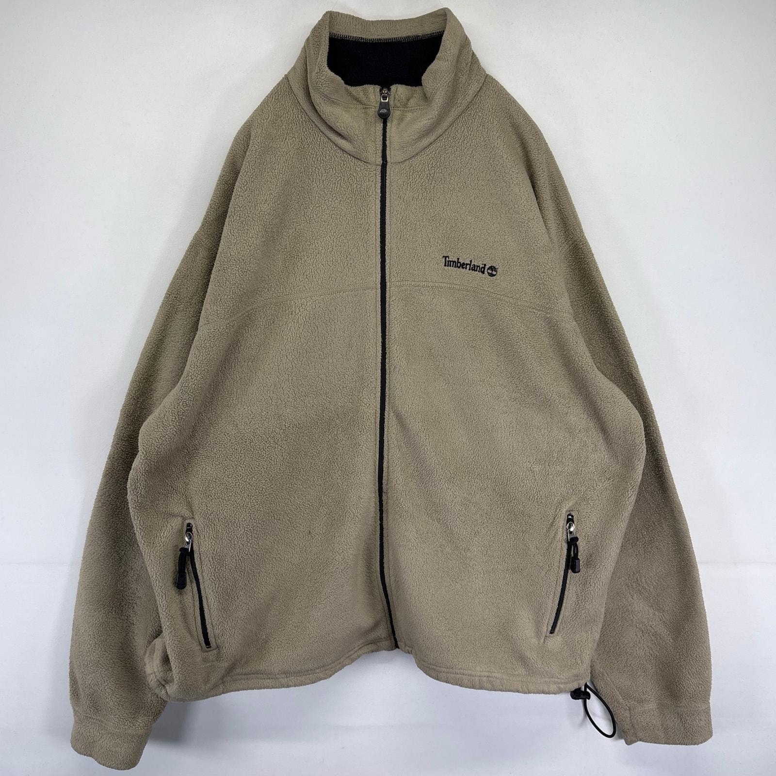 古着 ティンバーランド Timberland フルジップフリースジャケット ワンポイントロゴ刺繍 大きいサイズ 2XL ベージュ系 メンズ