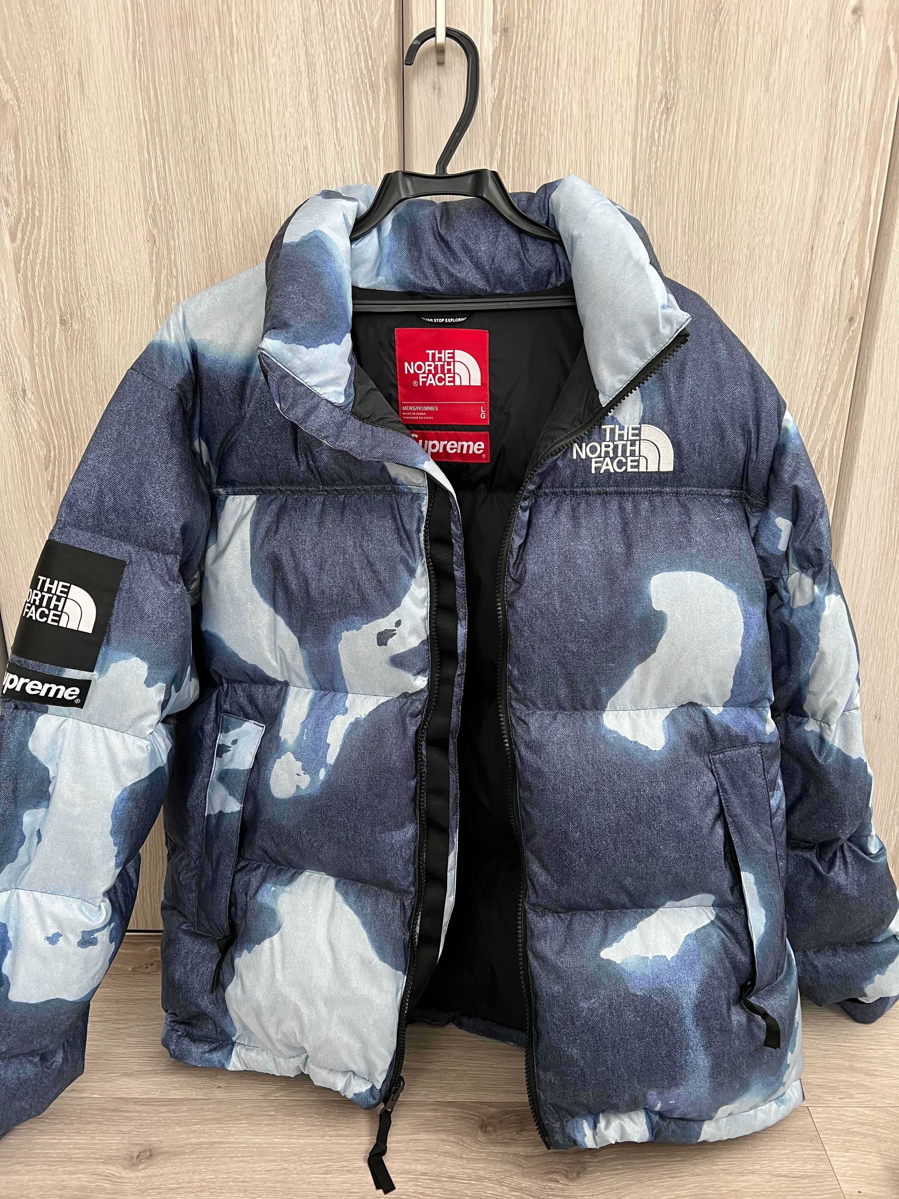 Supreme x The North Face Bleached Denim Print Nuptse Jacket "Indigo"