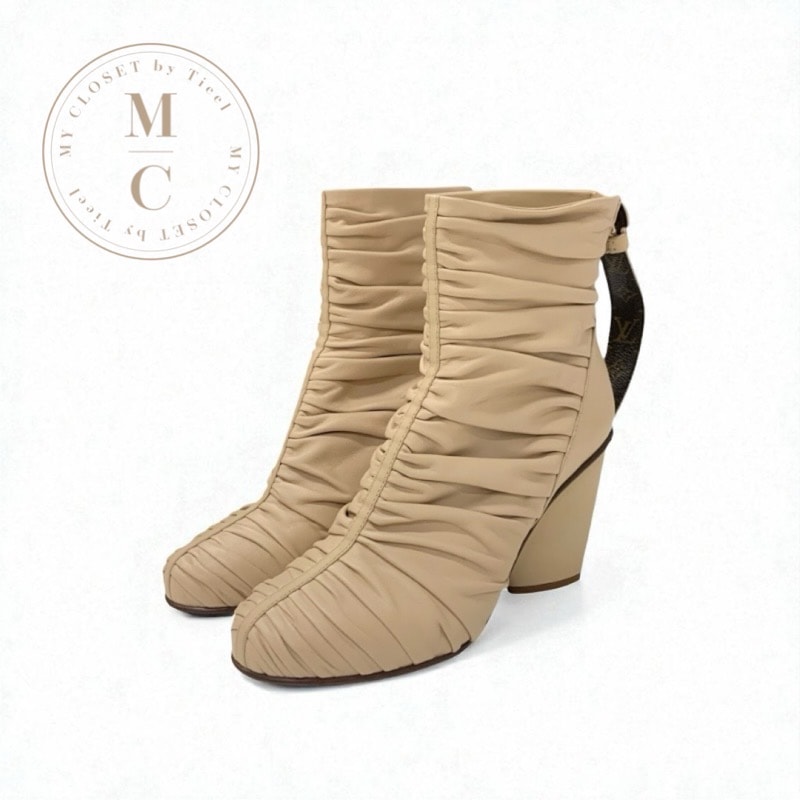 ルイヴィトン LOUIS VUITTON オリンピアライン モノグラム ブーツ ショートブーツ 靴 シューズ レザー ベージュ ブラウン 未使用 LVロゴ アンクルブーツ
