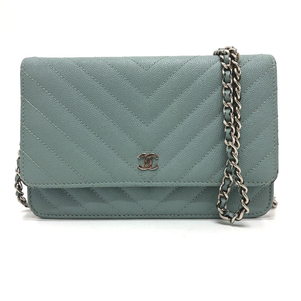 シャネル CHANEL Vステッチ ココマーク CC 長財布 カバン 斜め掛け チェーンウォレット ショルダーバッグ キャビアスキン ブルー