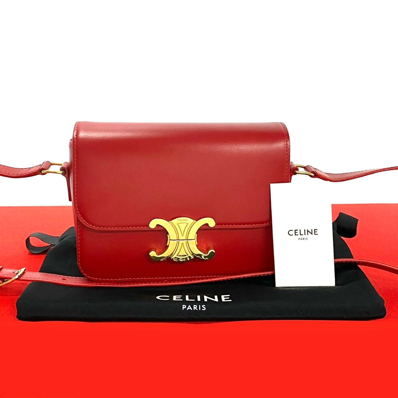 CELINE セリーヌ トリオンフ ロゴ 金具 レザー ショルダーバッグ レッド
 36147