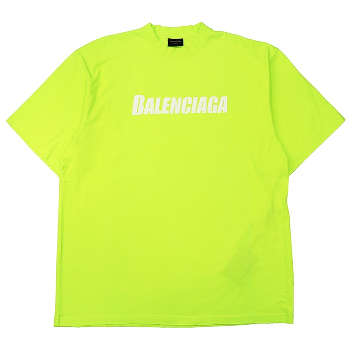 SALE【極美品】BALENCIAGA バレンシアガ Tシャツ サイズ S メンズ レディース ユニセックス 2022年モデル ロゴ プリント ダメージ加工 オーバーサイズ ショートスリーブ 半袖 トップス ネオンイエロー 黄 ポルトガル製