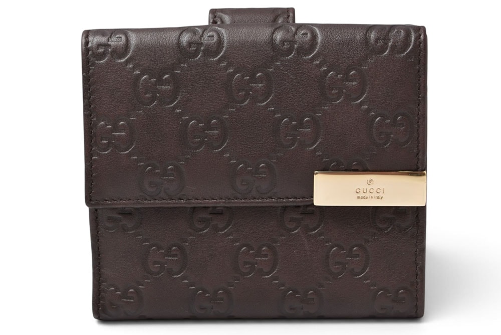 グッチ 二つ折り財布/Wホック財布 GUCCI グッチシマ 257015 レザー ダークブラウン/ゴールド メンズ レディース【中古】