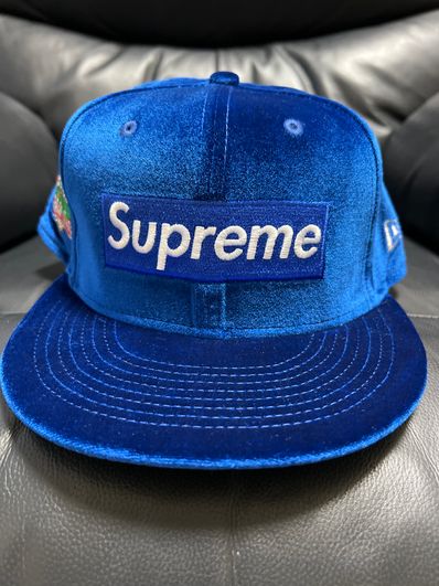 Supreme Velour Box Logo New Era "Navy"