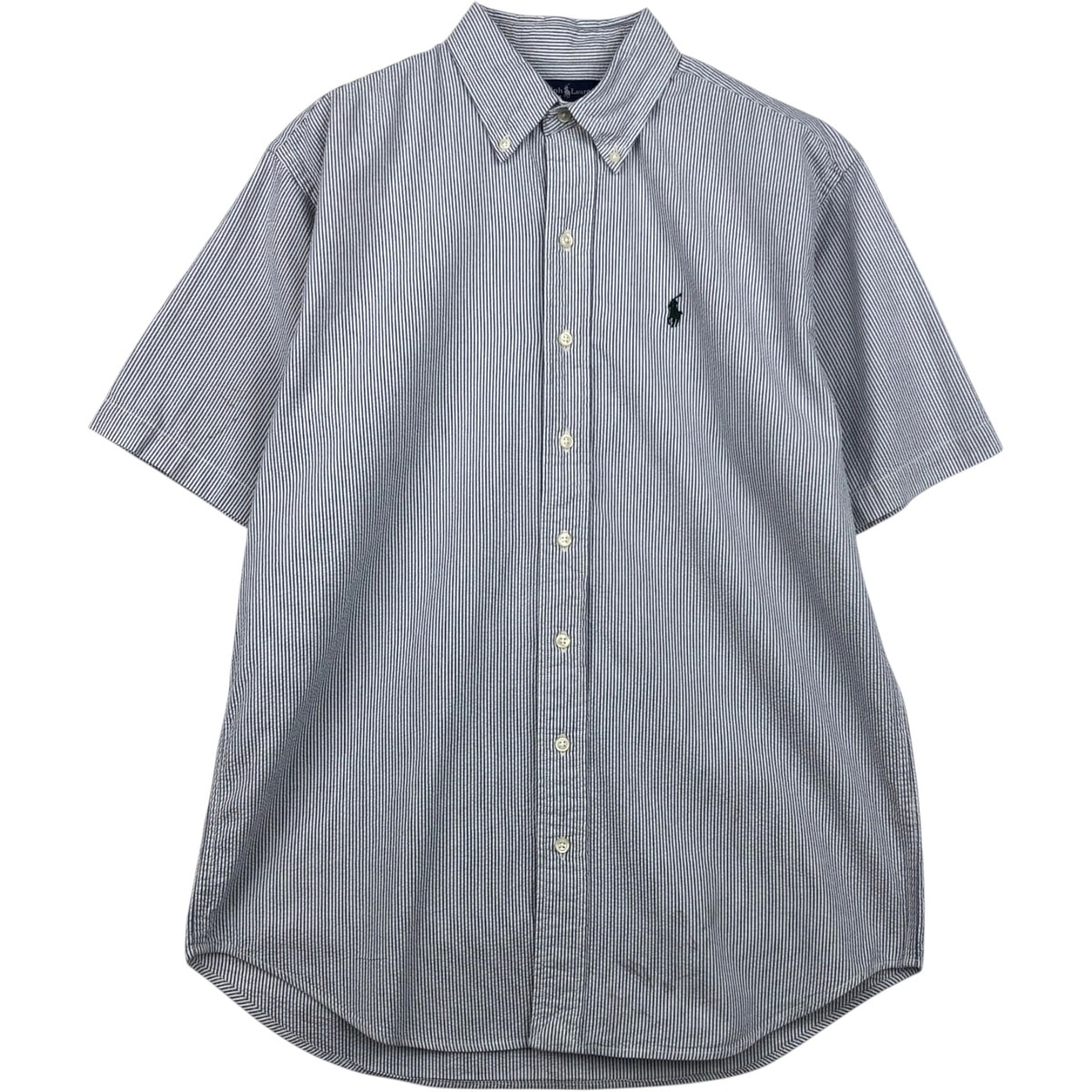 古着 ラルフローレン Ralph Lauren シアサッカー 半袖 ボタンダウン ストライプシャツ メンズL相当/eaa640966