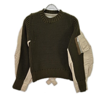 サカイ 22SS 22-06074 オリーブ×ベージュ MA-1ドッキング ニットプルオーバー 1