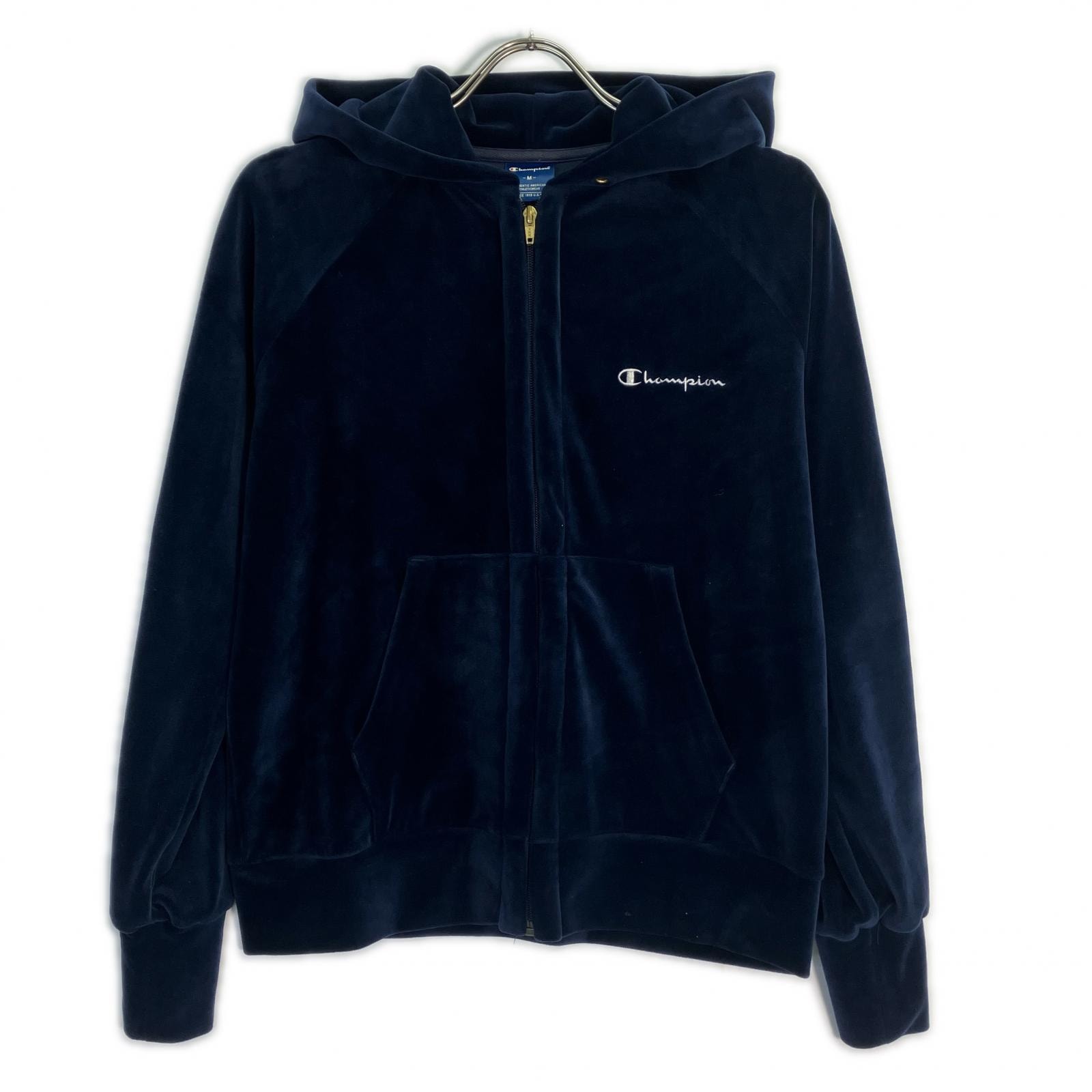 チャンピオン ネイビー サイドライン ベロア ジップアップフーディー M
