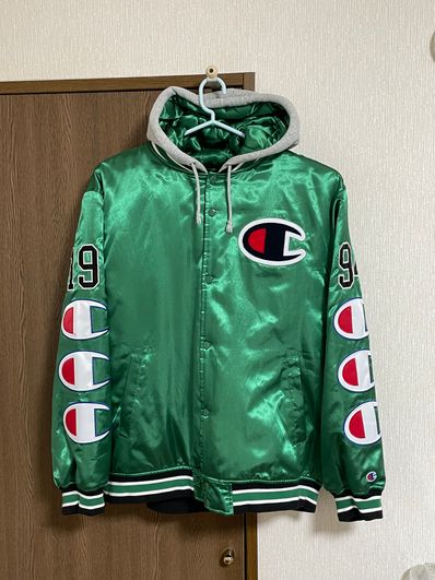 Supreme / Champion® Hooded Satin Varsity Jacket "Green"