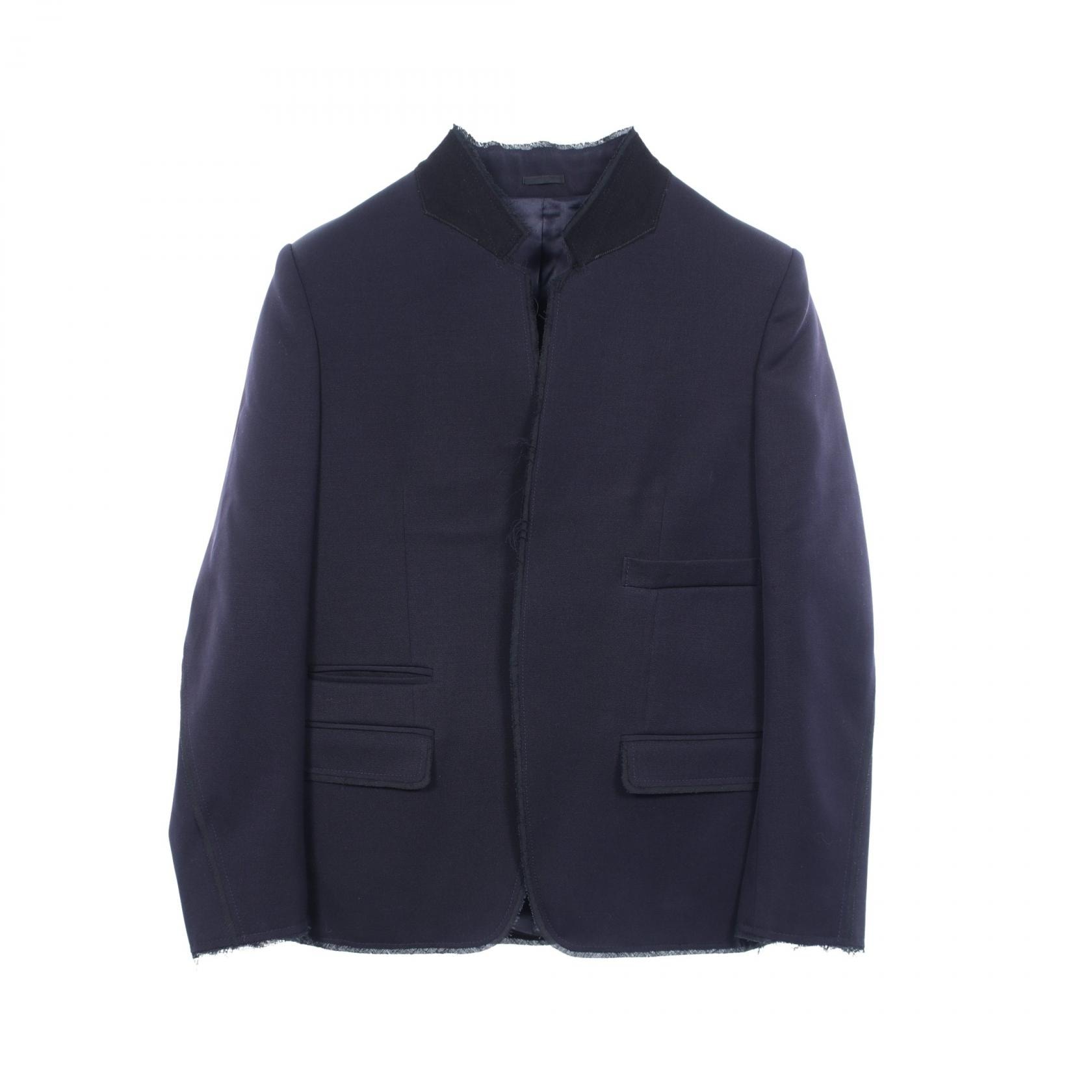 アレキサンダーマックイーン Alexander McQueen カットオフ ボタンレス 衣料品 アウター ウール メンズ ネイビー系 412470 【中古】