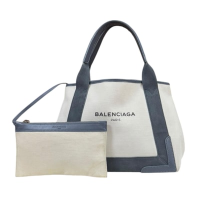 バレンシアガ ネイビーカバス トートバッグ キャンバス 339933・1381・A・535269 ホワイト レディース BALENCIAGA 中古