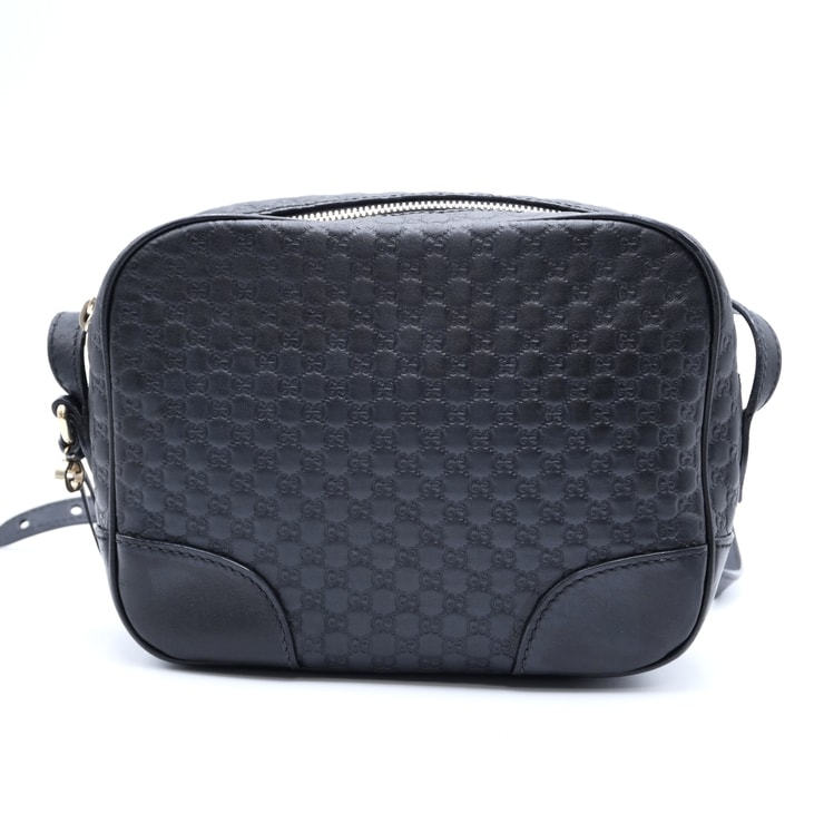 GUCCI(グッチ)マイクログッチシマ ショルダーバッグ ブラック レザー ゴールド金具 斜め掛け レディース 449413【中古】