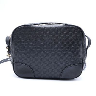 GUCCI(グッチ)マイクログッチシマ ショルダーバッグ ブラック レザー ゴールド金具 斜め掛け レディース 449413【中古】