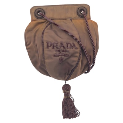 PRADA プラダ ヴィンテージ ビーズロゴ ブラウン ナイロン ショルダーバッグ 408633 【中古】
