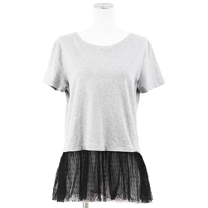【美品】 レッドヴァレンティノ Tシャツ チュール レイヤード風 ラウンドネック 半袖Tシャツ レディース グレー ブラック L RED VALENTINO