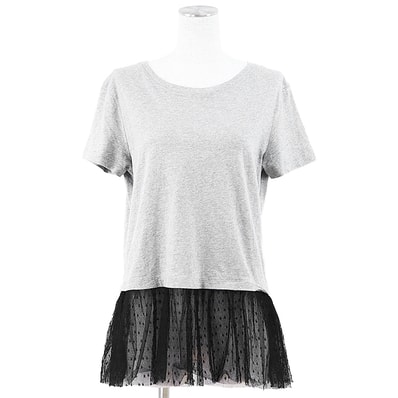 【美品】 レッドヴァレンティノ Tシャツ チュール レイヤード風 ラウンドネック 半袖Tシャツ レディース グレー ブラック L RED VALENTINO