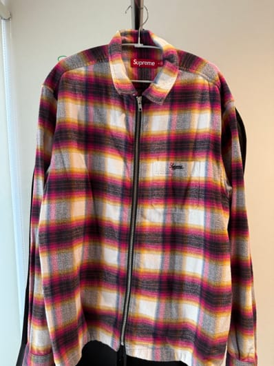 Supreme Shadow Plaid Flannel Zip Up Shirt "White"
