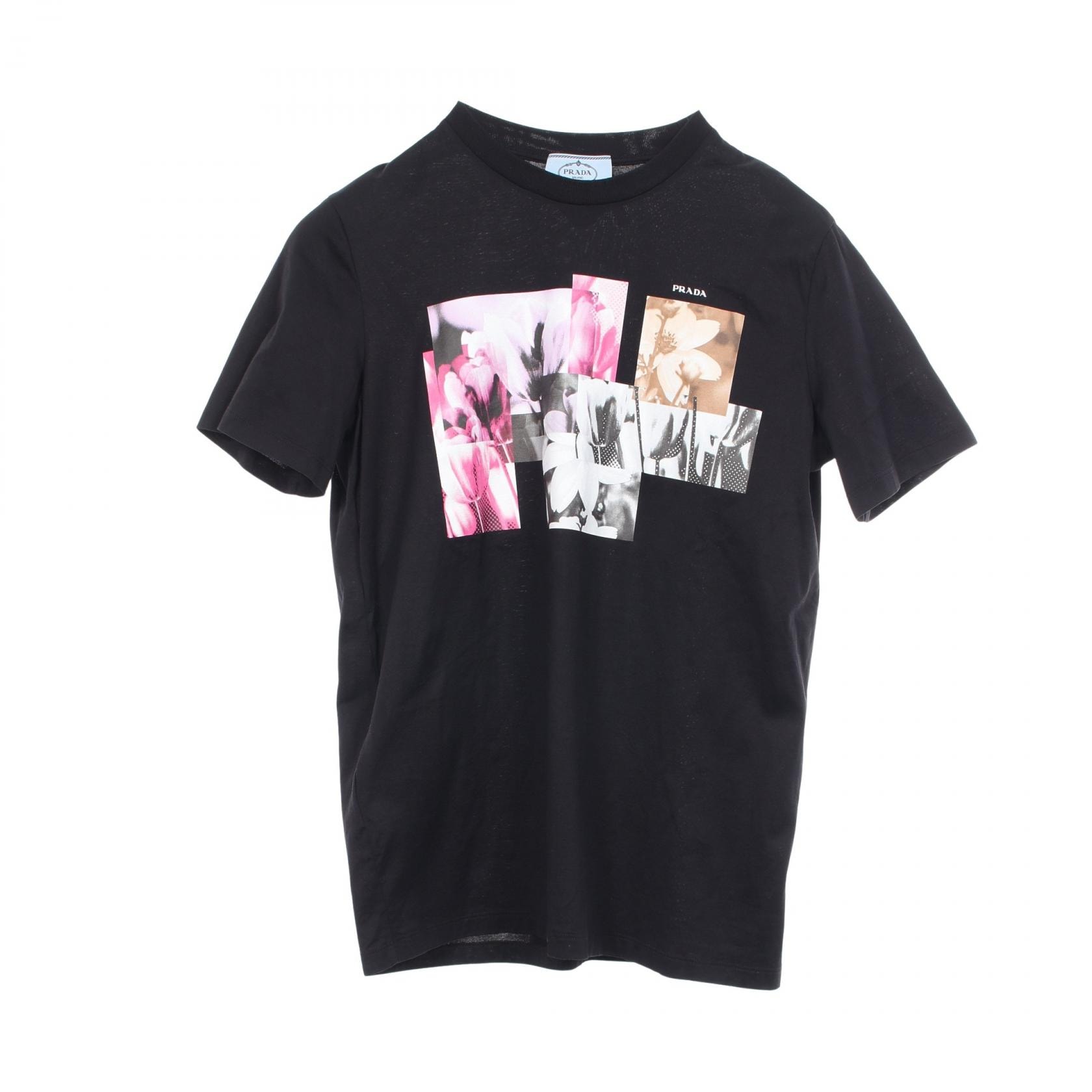 プラダ PRADA グラフィックプリント 半袖Tシャツ 衣料品 トップス コットン レディース ブラック系 【中古】