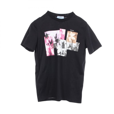 プラダ PRADA グラフィックプリント 半袖Tシャツ 衣料品 トップス コットン レディース ブラック系 【中古】