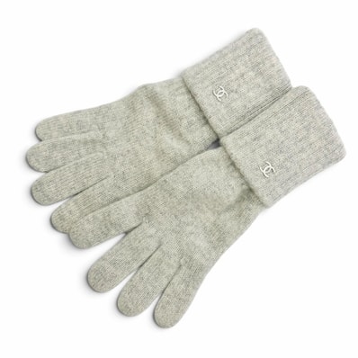 極美品 シャネル ココマーク カシミヤ ニット グローブ 手袋 グレー レディース