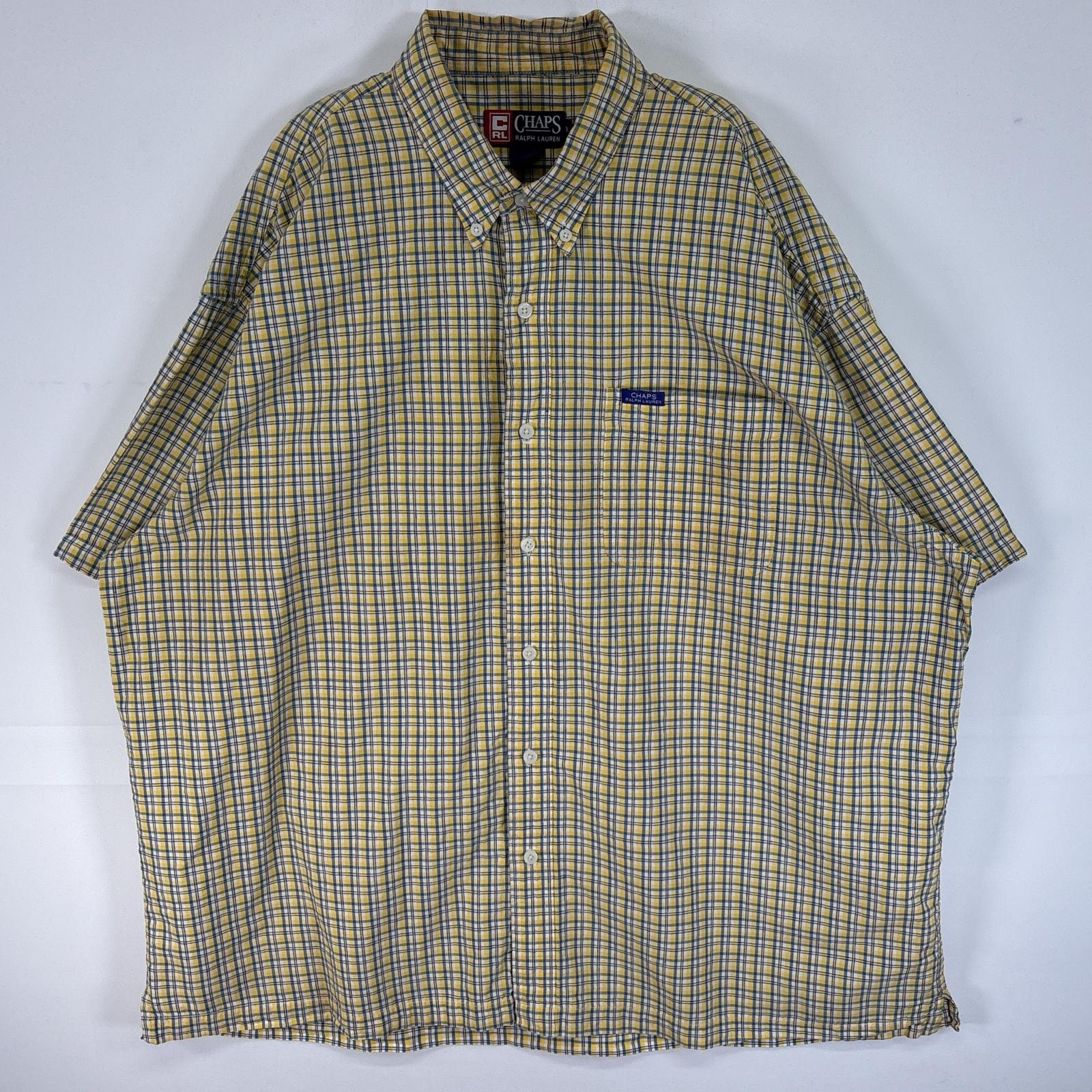 古着 90's/90年代 チャップスラルフローレン CHAPS RALPHLAUREN シアサッカー 半袖シャツ チェック ワンポイント ロゴ 大きいサイズ 14041  イエロー系 マルチカラー メンズ