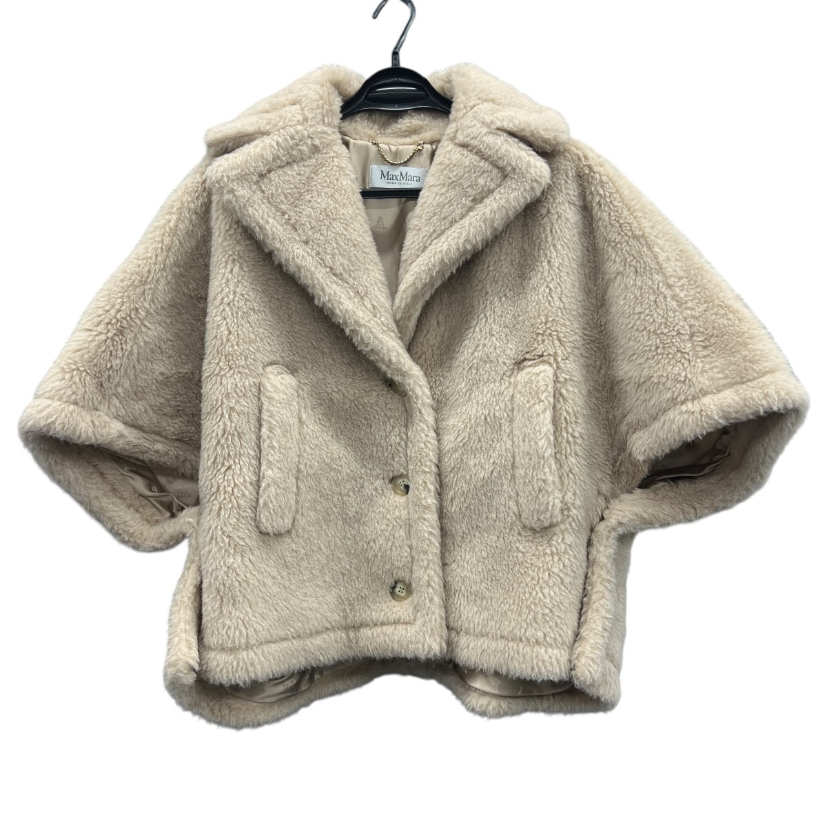 MaxMara 人気 極美品 マックスマーラ テディベア ケープコート テディコート 24147311416 アルパカ ウール シルク ベージュ #S ショートコート ブルゾン アウター レディース Aランク 中古 鑑定済 マックスマーラテディ