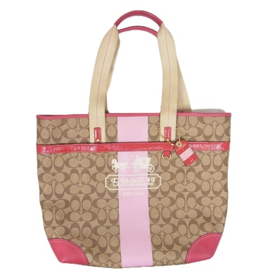 COACH コーチ バッグ 11351 シグネチャーロゴ 総柄 トート バッグ ピンク系【中古】