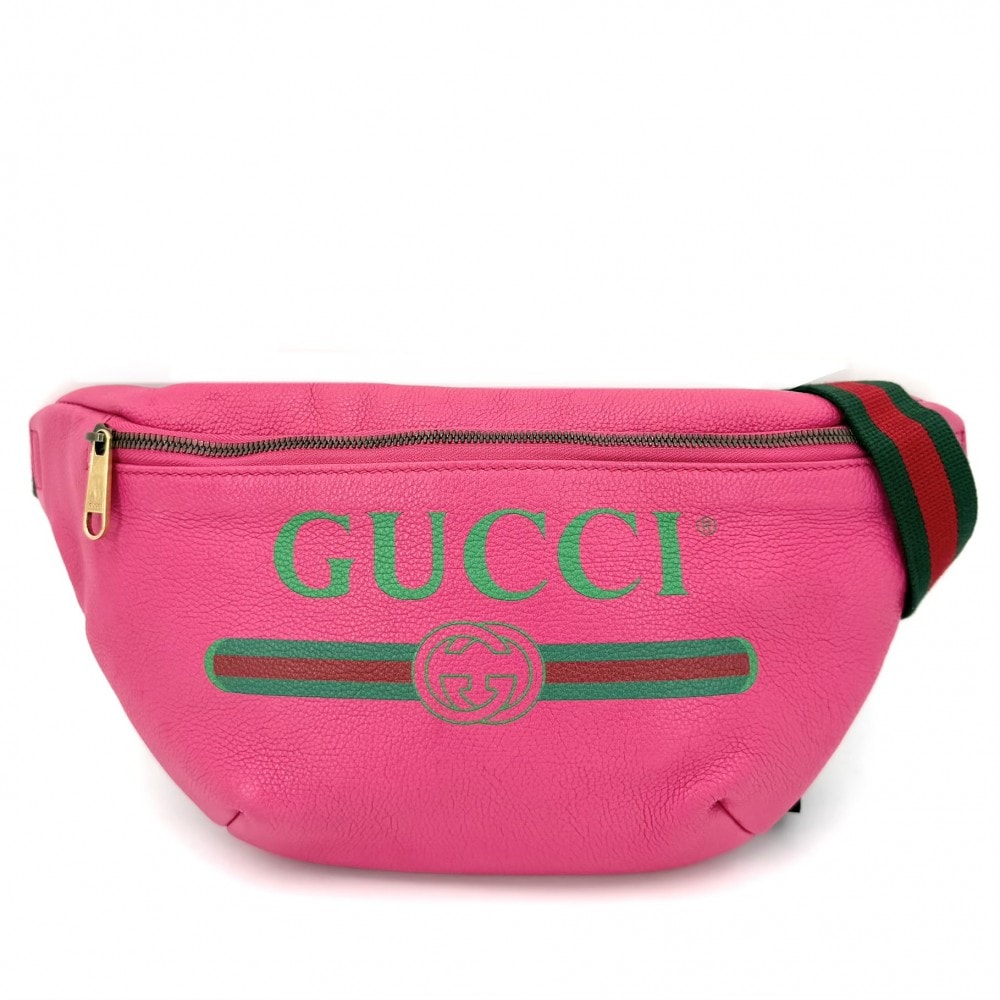GUCCI グッチ ウエストバッグ ロゴプリント  ボディバッグ シェリーライン 斜め掛け 530412 レザー    ピンク ゴールド金具 ユニセックス【中古品】