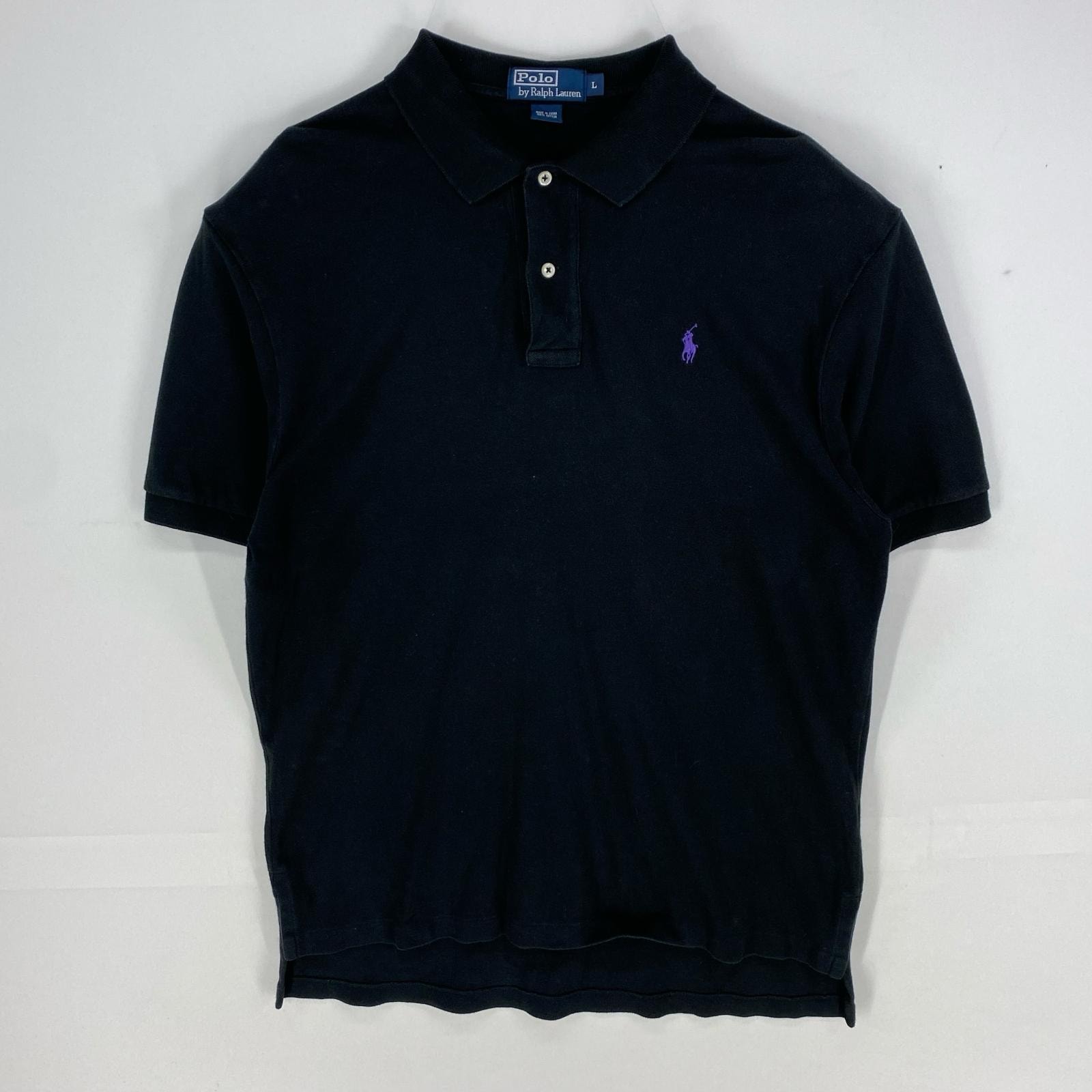 古着 ポロバイラルフローレン Polo by Ralph Lauren 鹿の子 半袖シャツ ロゴ刺繍 ポロシャツ ワンポイント L  ブラック系 メンズ