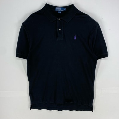古着 ポロバイラルフローレン Polo by Ralph Lauren 鹿の子 半袖シャツ ロゴ刺繍 ポロシャツ ワンポイント L ブラック系 メンズ