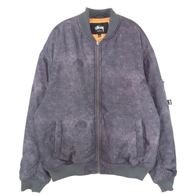 STUSSY ステューシー USED加工 ジップアップ MA-1 エムエーワン フライト ジャケット グレー系 L【極上美品】【中古】