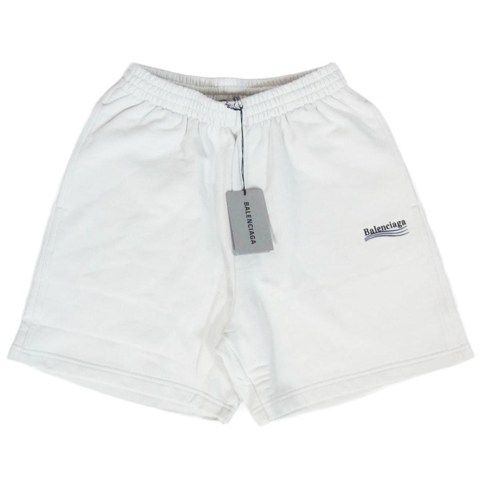 BALENCIAGA バレンシアガ ショートパンツ 641608 TKVI9 キャンペーンロゴ刺繍 スウェット ショーツ ハーフ ショート パンツ ホワイト系 XXS【極上美品】【中古】