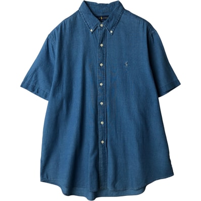 古着 ラルフローレン Ralph Lauren INDIGO OXFORD 半袖 ボタンダウンシャツ メンズXL相当/eaa636687