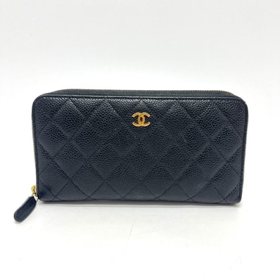 シャネル CHANEL ココマーク A50097 マトラッセ ラウンド 財布 ウォレット 長財布 キャビアスキン ブラック