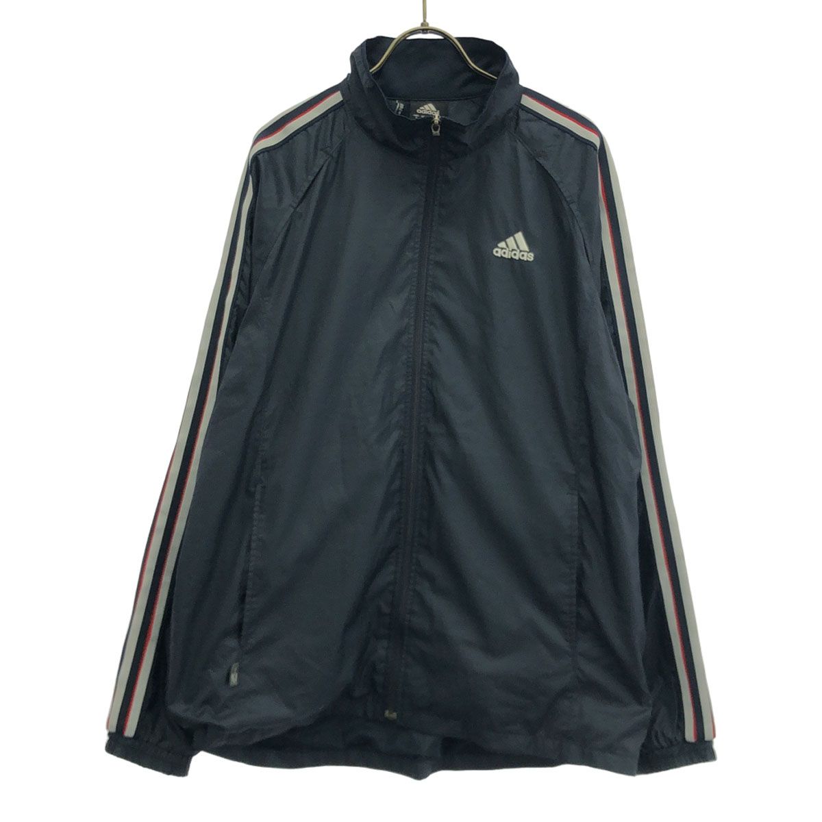 adidas アディダス ロゴ刺繍 ウィンドブレーカー O ネイビー 裏メッシュ トレーニング ジャケット