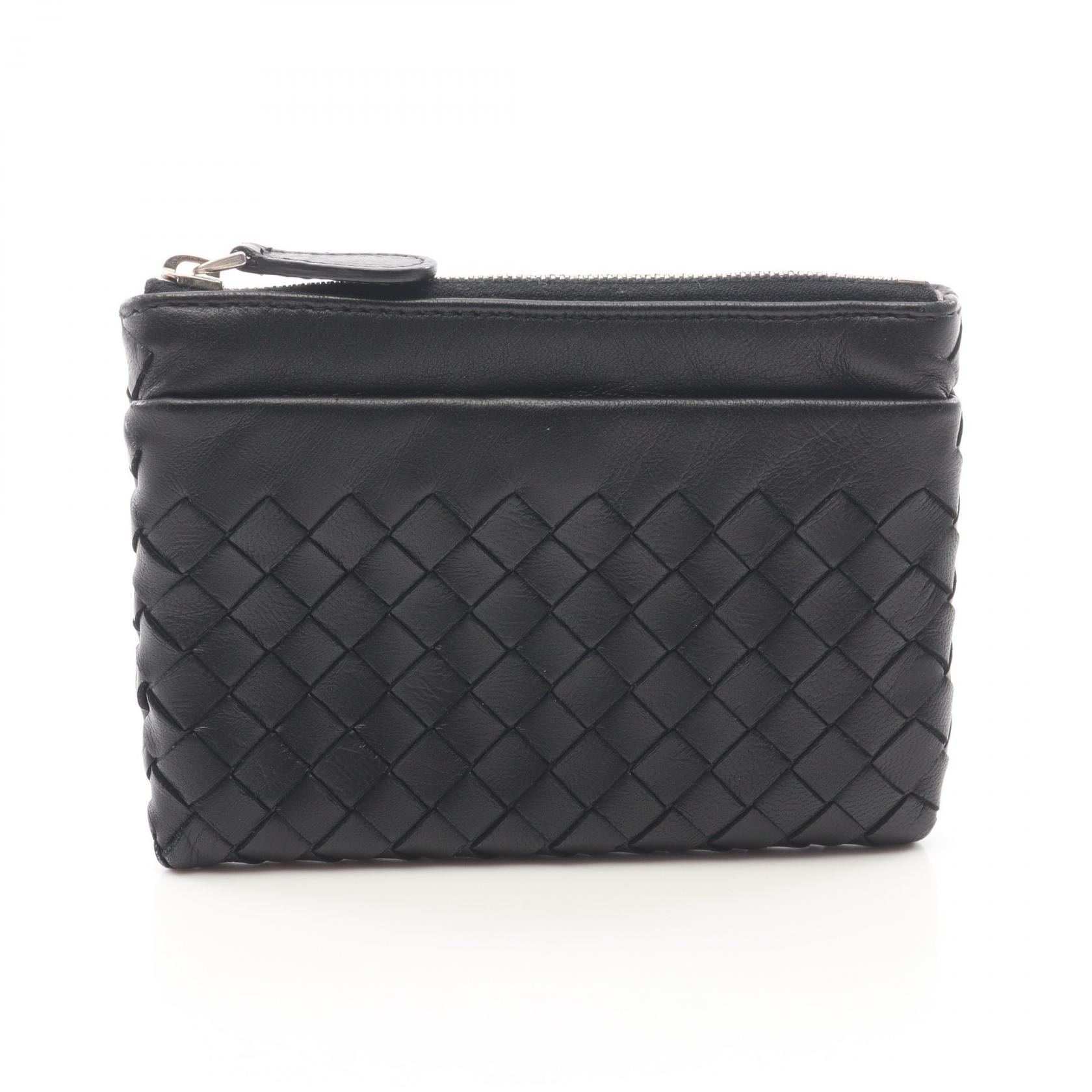 ボッテガヴェネタ BOTTEGA VENETA イントレチャート キーリング付き コインケース 財布 レザー メンズ ブラック系 【中古】