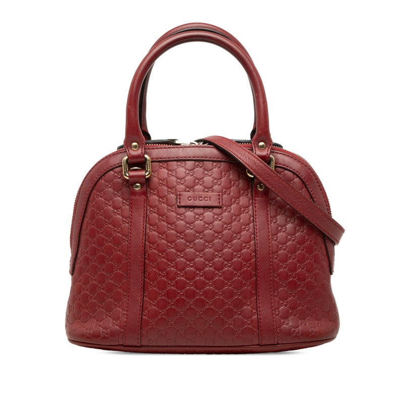 グッチ マイクログッチシマ ハンドバッグ ショルダーバッグ 2WAY 449654 レッド レザー レディース GUCCI 【中古】