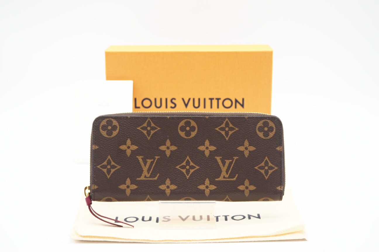 極美品 LOUIS VUITTON ルイ・ヴィトン モノグラム ポルトフォイユ クレマンス フューシャ M60742 長財布 ブラウン レッド コーティングキャンバス レディース